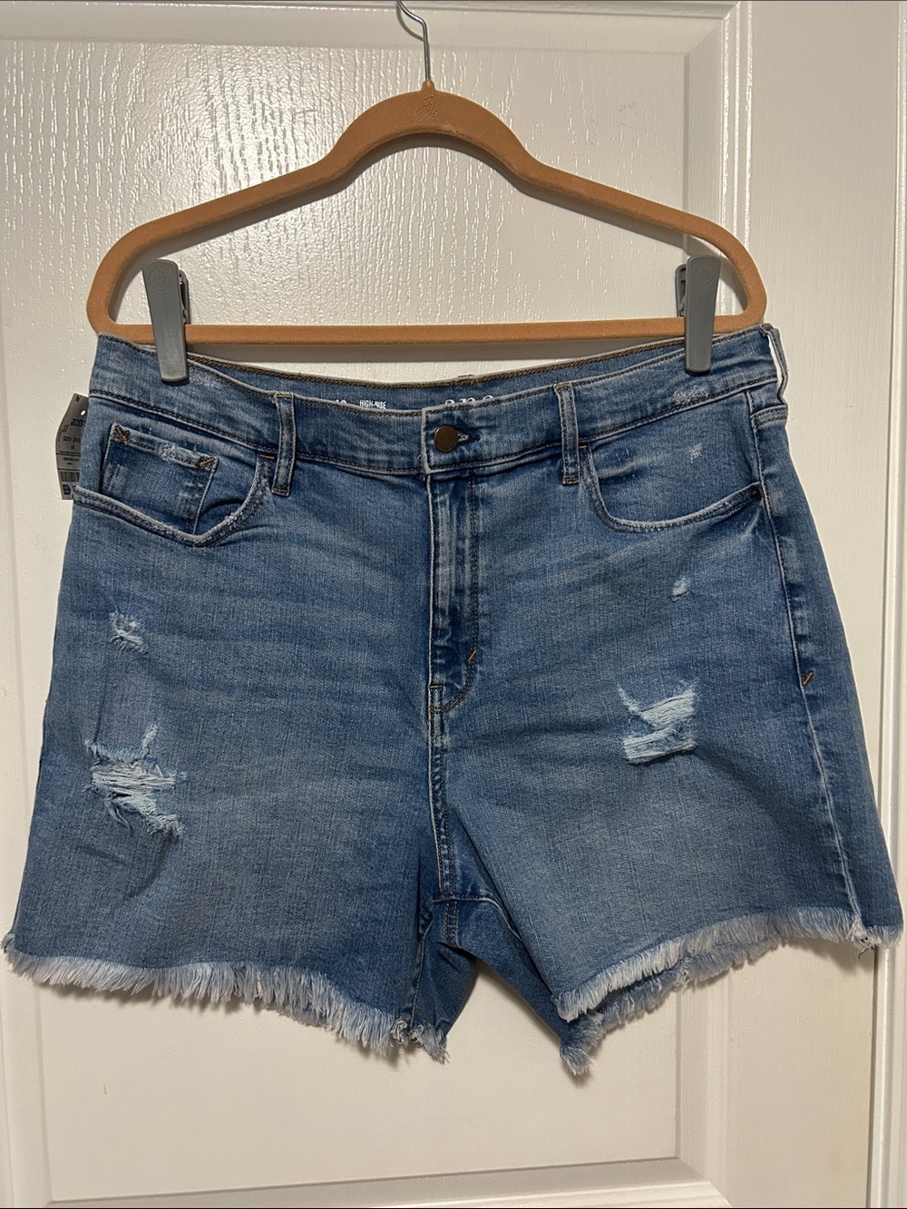 a.n.a Distressed Frayed Hem Denim Shorts - Blue
